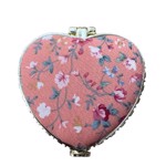 Taskespejl; hjerte, lyserød - sødt lille makeup spejl til tasken med stof overtræk 